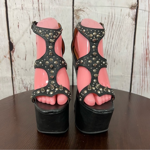 JEFFREY CAMPBELL CONTAIN Studded Black leather heelless platform sandals 7 EUC - Picture 17 of 17